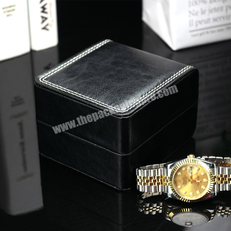 2020 Cheap Custom logo Black Real Leather Watch Packaging Box For Men