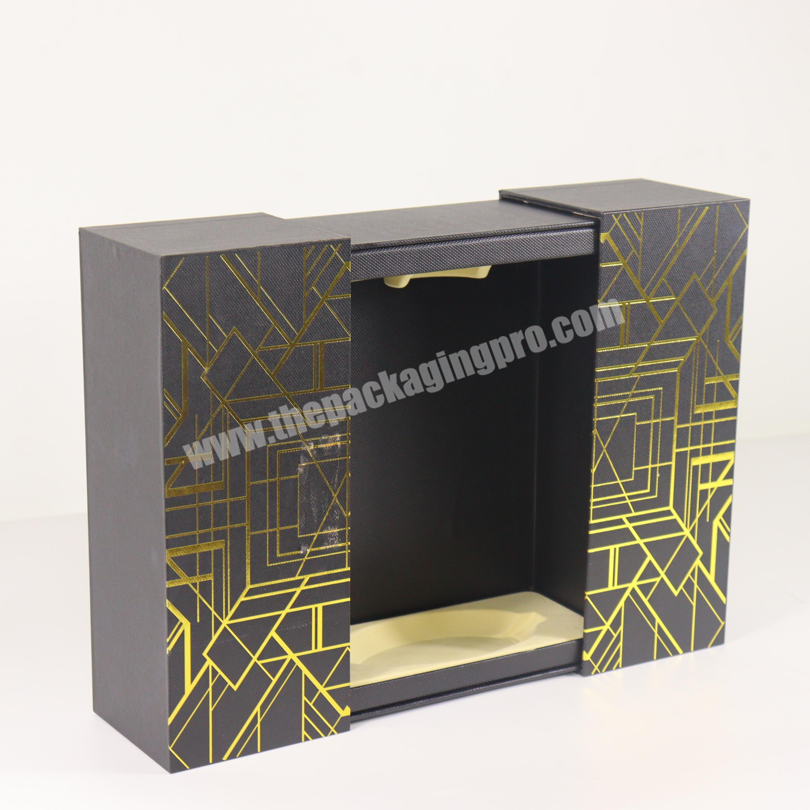 Gold double door boxes for gift pack wine bottle packaging box