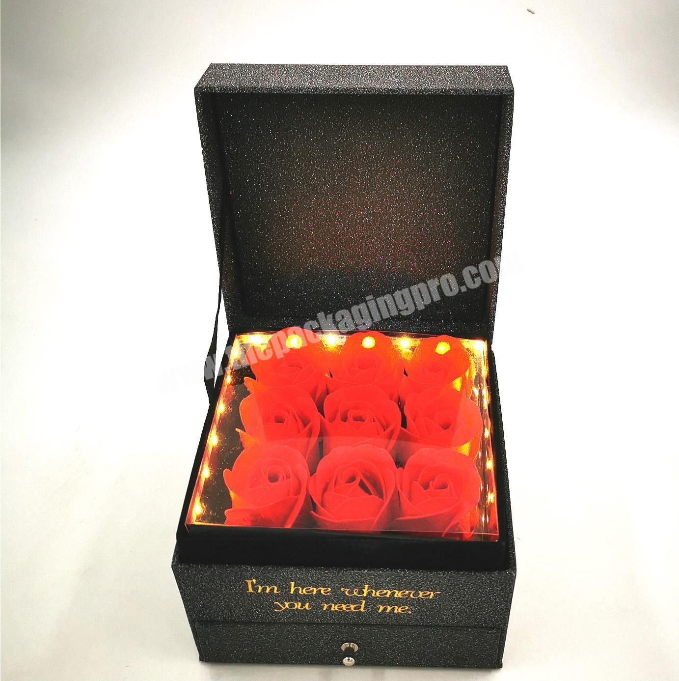 stock luxury led light jewelry box rose led light box sign screen lcd preserved flower music box