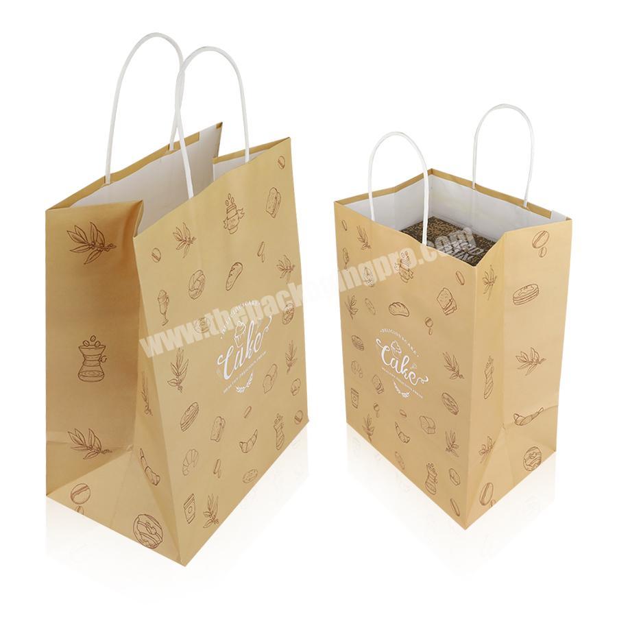 OEM Package Sustainable Flat Bottom Brown Custom Logo Design Delivery Packing Kraft Grocery Tote Handle Paper Packaging Gift Bag