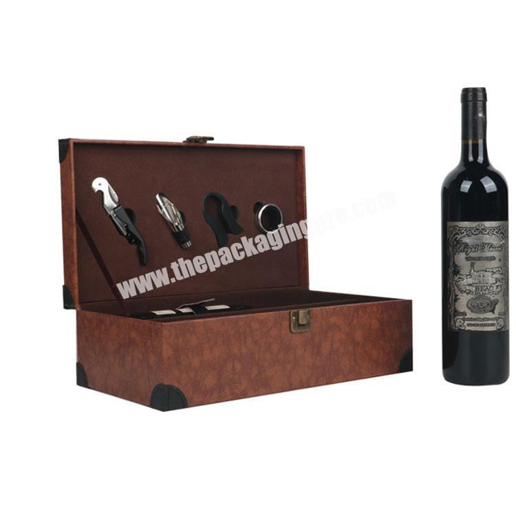 Custom High-class PU Leather Box  Wine Bottle Packaging Gift Box with Handle in stock wine paper box