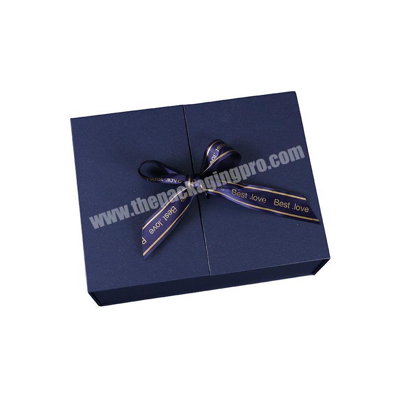 Exquisite bow packing box blue pink double open gift box perfume cosmetics business gift box