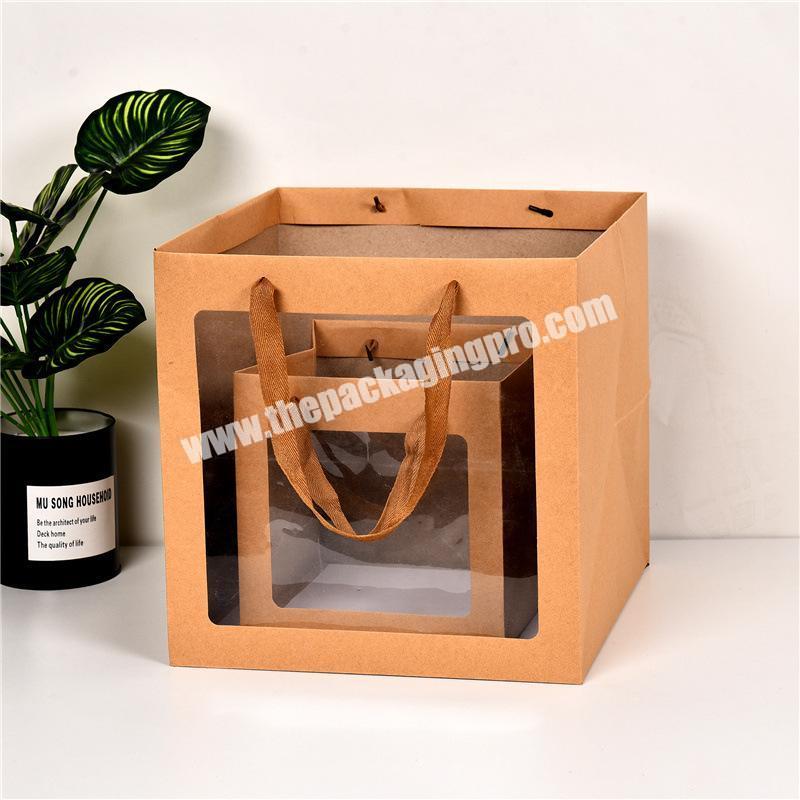 Wholesale Custom Print Logo Grocery Restaurant To Go Takeaway Takeout Delivery Brown Kraft Paper Food Packaging Bag With Handle