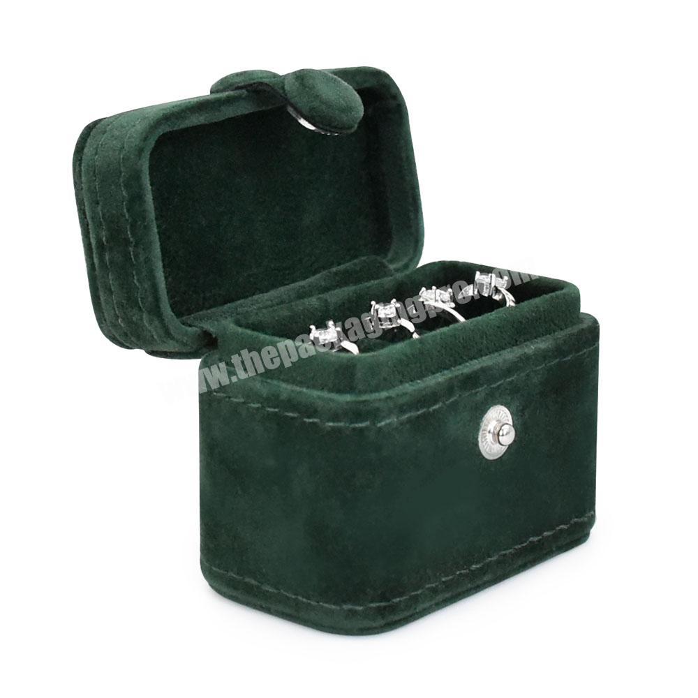 Luxury small velvet jewellery four rings packaging box with button wholesale