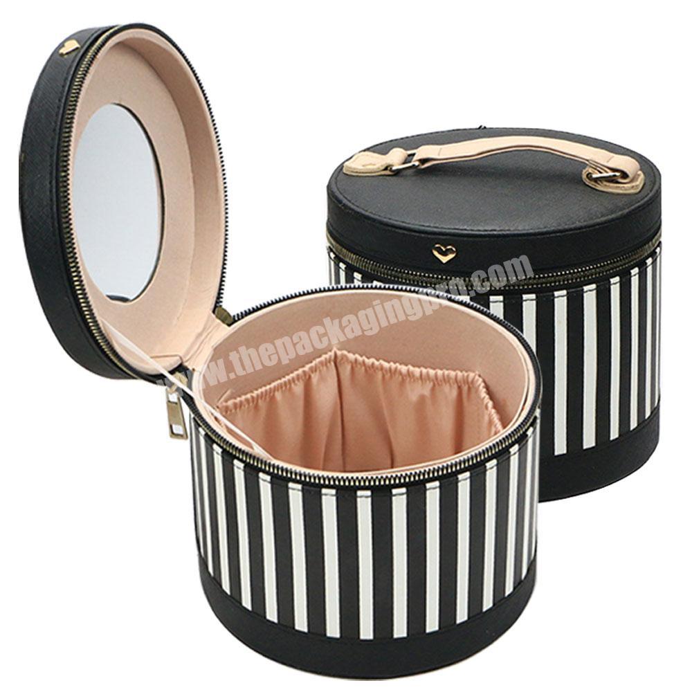 Luxury Mini Zipper Jewelry Case Storage Leather Earring Bag Removable Travel Earring Organize With Mirror