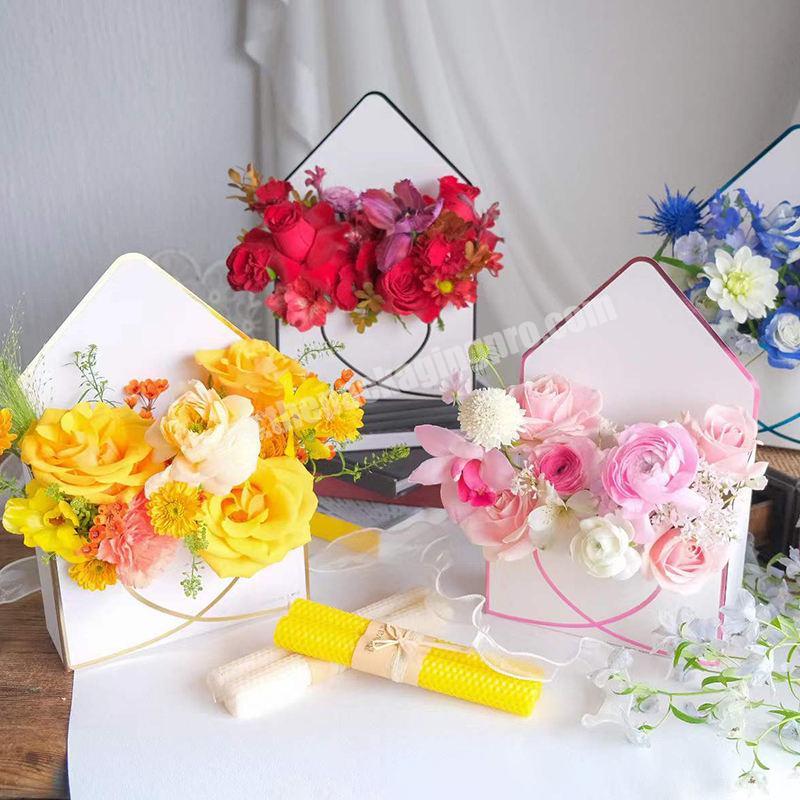 Popular Gold Edge Paper Folding Envelopes Rose Floral Packaging Boxes Flower Arrangements Gift Packaging Boxes Florist Supplies