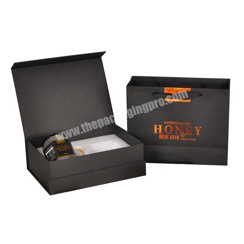 Premium Matt Black Magnetic Cardboard Honey Bee Liquid Bottle Packing Corrugated Paper Wedding Packaging Honey Gift Box