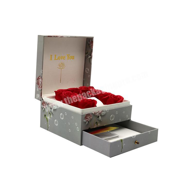 wholesale Custom False Rose Mothers Day I love you Mom Gift Packaging Flower Box with Drawer