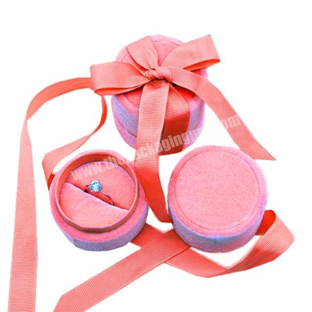 Bespoke Design Pink Romantic Beautiful Round Velour Jewelry Gift Box with Same Color Ribbon