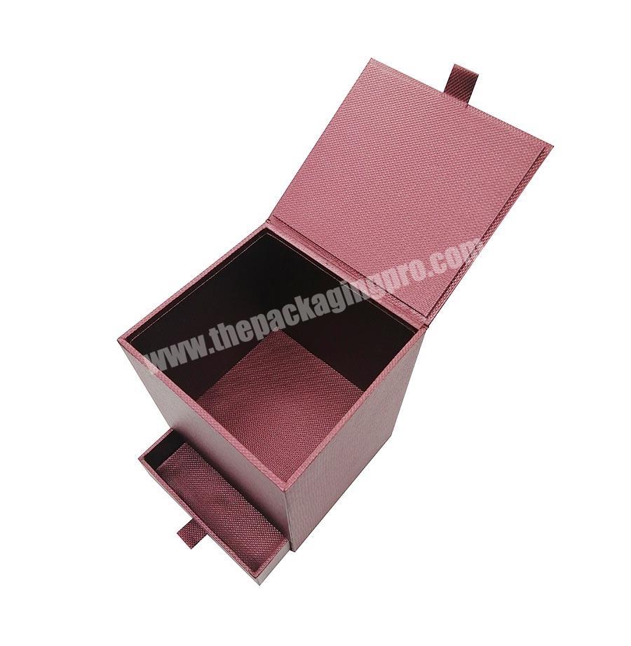 Custom Red Leatherette Paper Drawer Jewelry Storage Box Double Layer