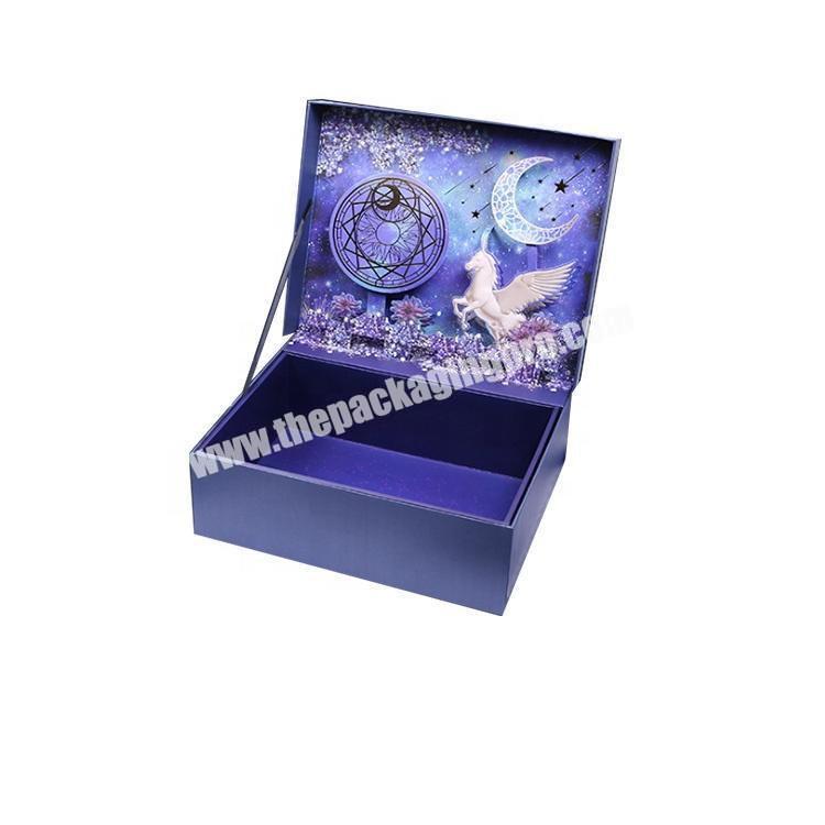 CarePack Custom Luxury Pink Blue Horse Moon Book Flip Lipstick Cosmetic Magnetic Flap Slid Gift Packaging Box