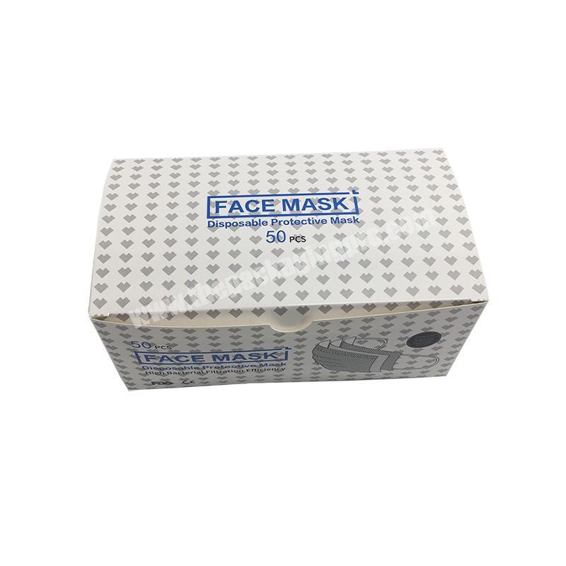 Custom die cutting foldable cardboard disposable facemask  packaging box