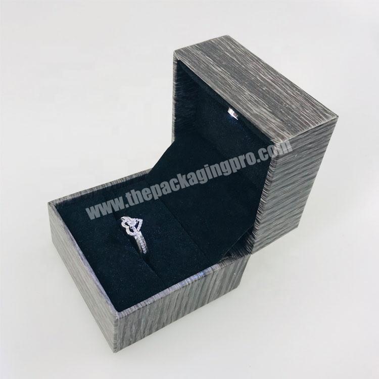 Custom durable logo stamping luxury lighting ring box with foam and velvet lining