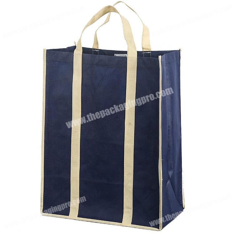 Custom handle bottom print design native blue non woven shopping bag with button