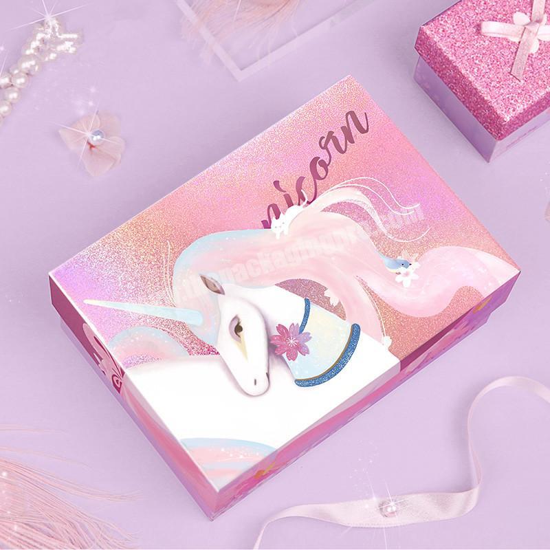 Custom Hot Sale Cutie Unicorn Pink Paper Gift Packaging Box With Lid