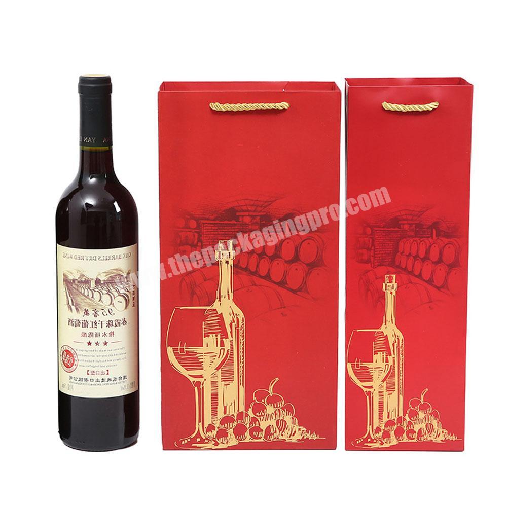 Custom Logo Hot Stamping Red Beautiful Wine Packaging Bags Washable Paper