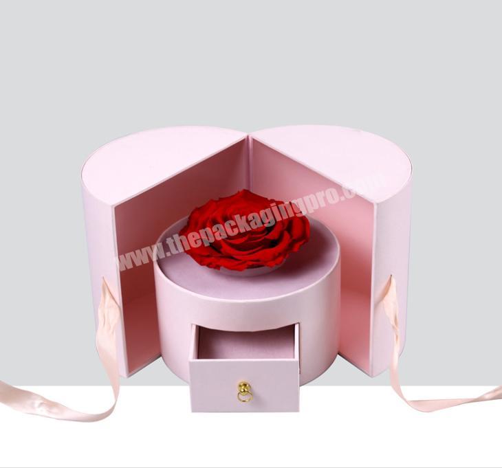 Customized Double Side Open Heart Flower Jewelry Hard Gift Drawer Box