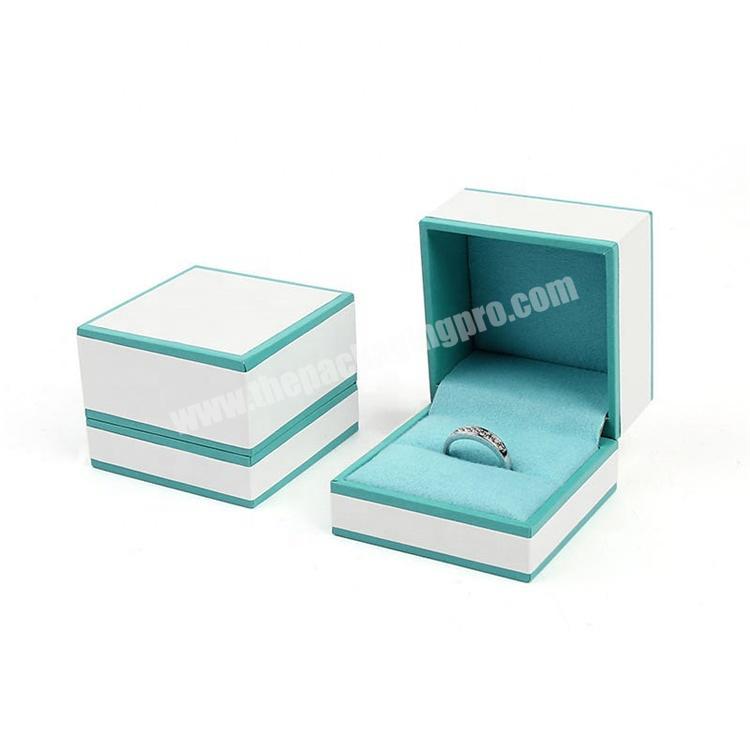 Factory Customized Wholesale White Blue Color Matching Rectangle Paper Ring Jewellery Packaging Small Simple Jewelry Box