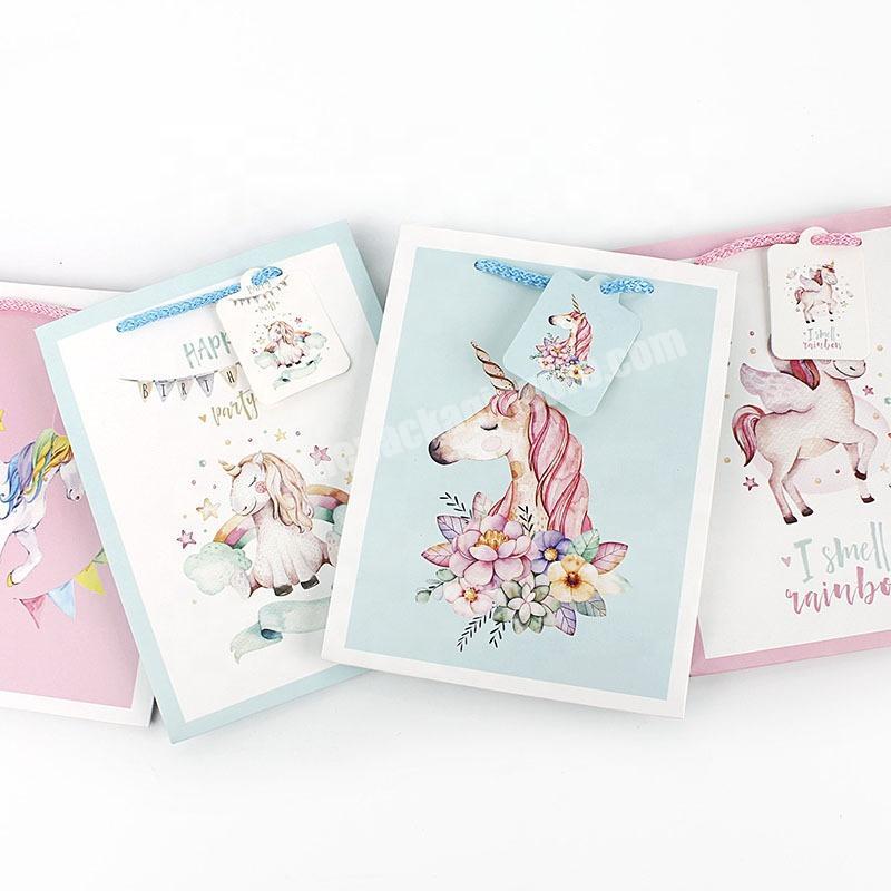 Fancy cute unicorn gift packaging paper bag with label shopping bags