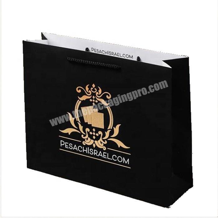 Glossy black printed paper packaging bag custom bags