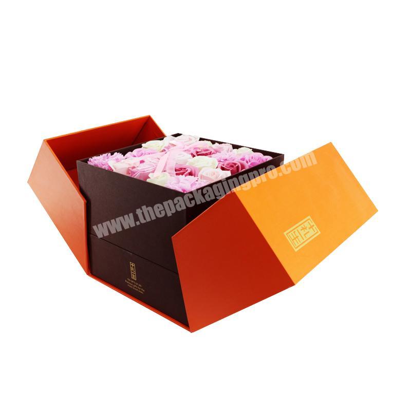 Luxury printing custom design cardboard gift box  double door opening flower packaging box