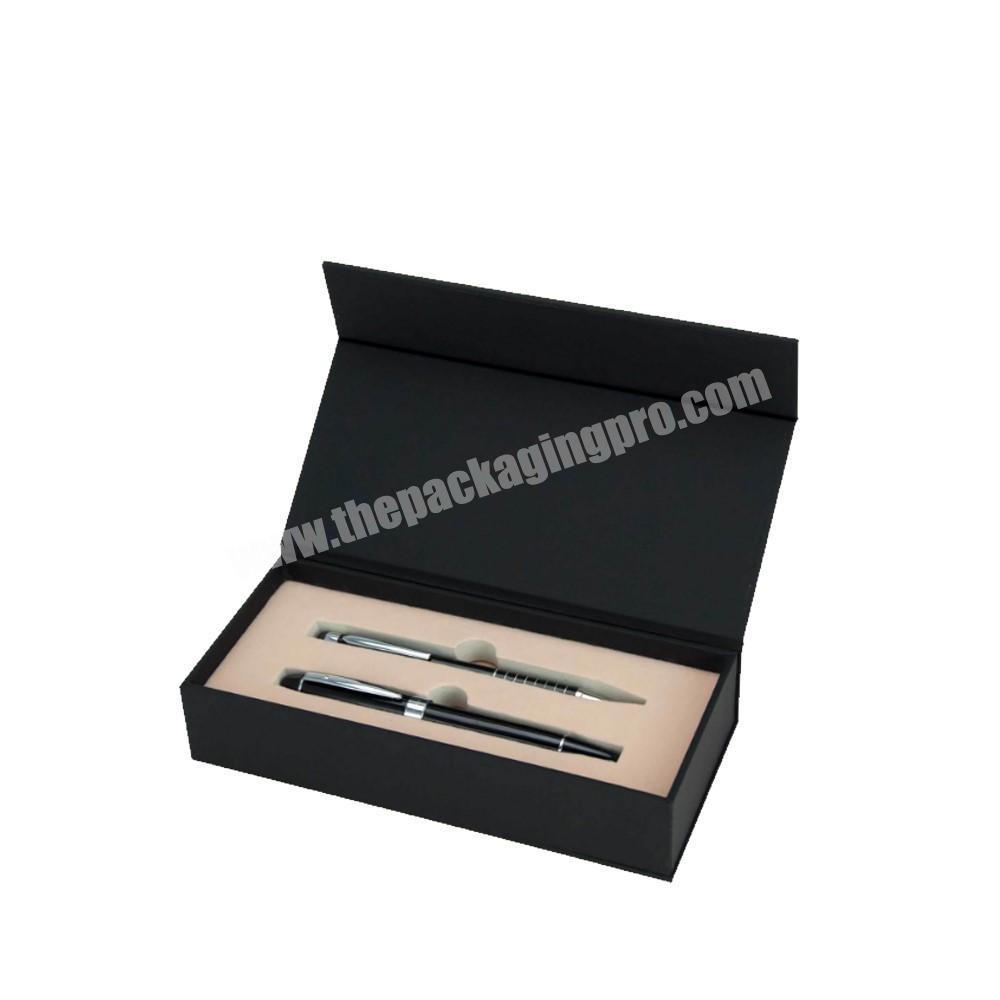 Matte Black Custom Logo Printing Rigid Grey Board Velvet Magnet Pen Box