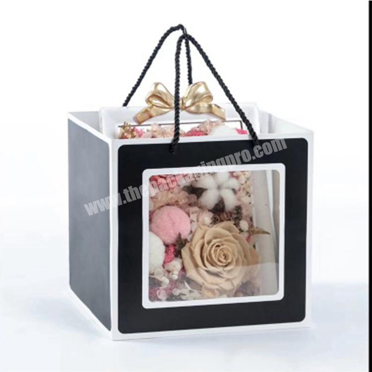 paper bags with window and handles kraft paper gift small square flower carrier bag