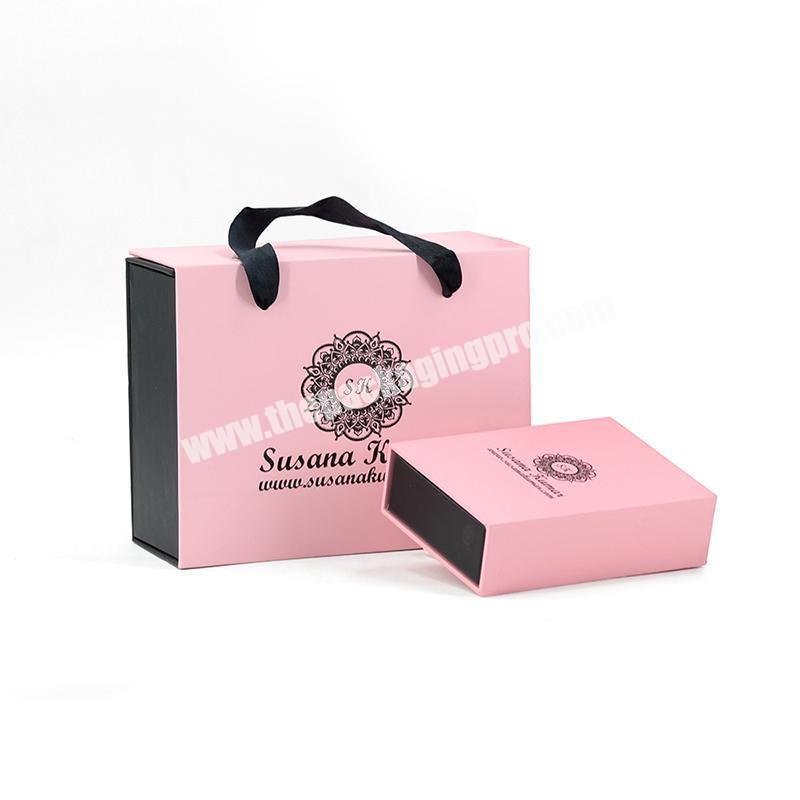pink paper packaging box with carry-handle