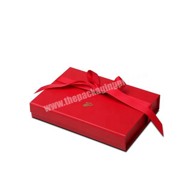 Red folding magnetic packaging box customized cardboard paper box with ribbon gift box