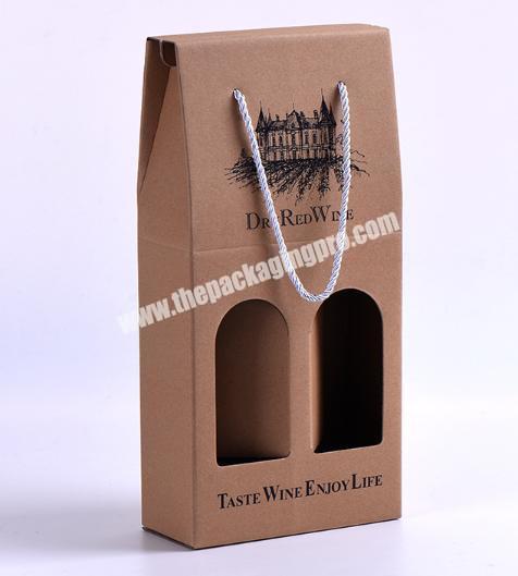 standup tote wine paper bottle gift bags with window paper packaging box for wine