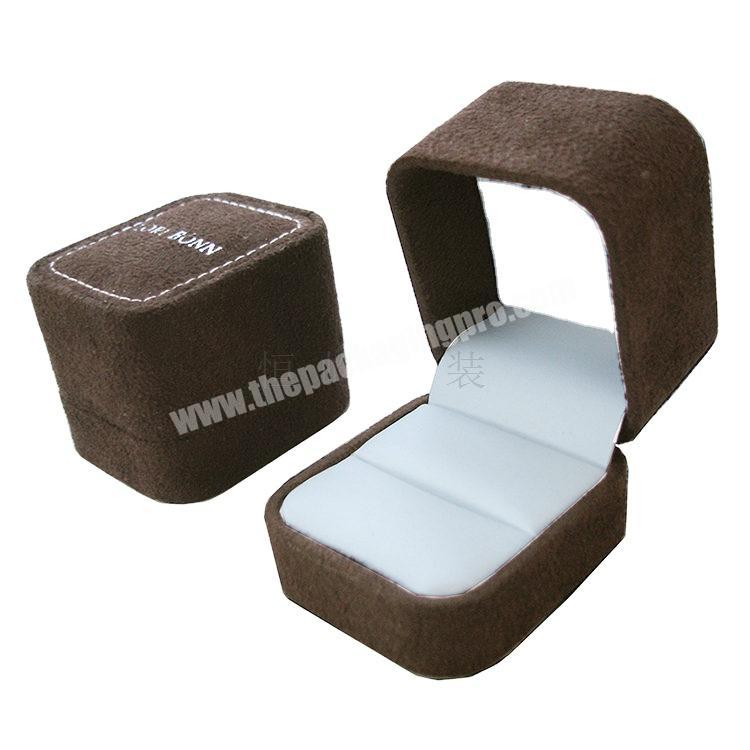 Unique customizable square jewelry gift box with brown velvet jewelry gift box for high-end customization