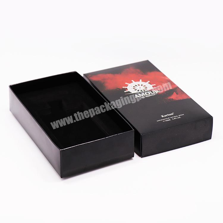 Wholesale China Custom Made Empty Top And Baise Black Cardboard Box For Man Perfume