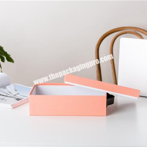 Wholesale stylish eco-friendly multiple sizes pink paper file shoe storage box with handle