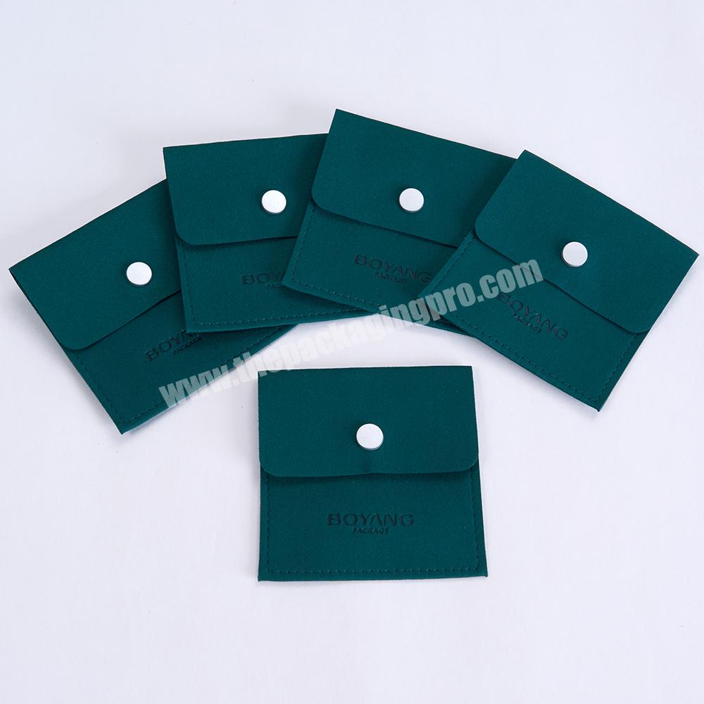 Boyang Custom Green Travel Envelope Snap Microfiber Jewelry Bag Pouch