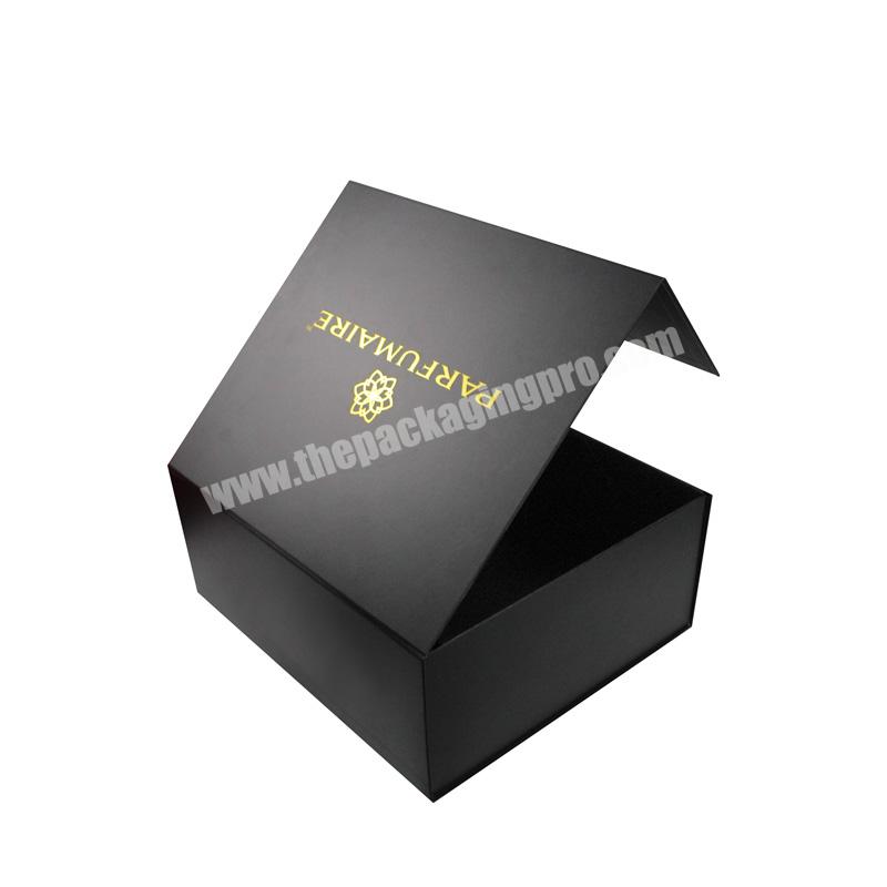 Custom Garment Clothing Black Matte Rigid Magnetic Embossed Gold Foil Gift Folding Box