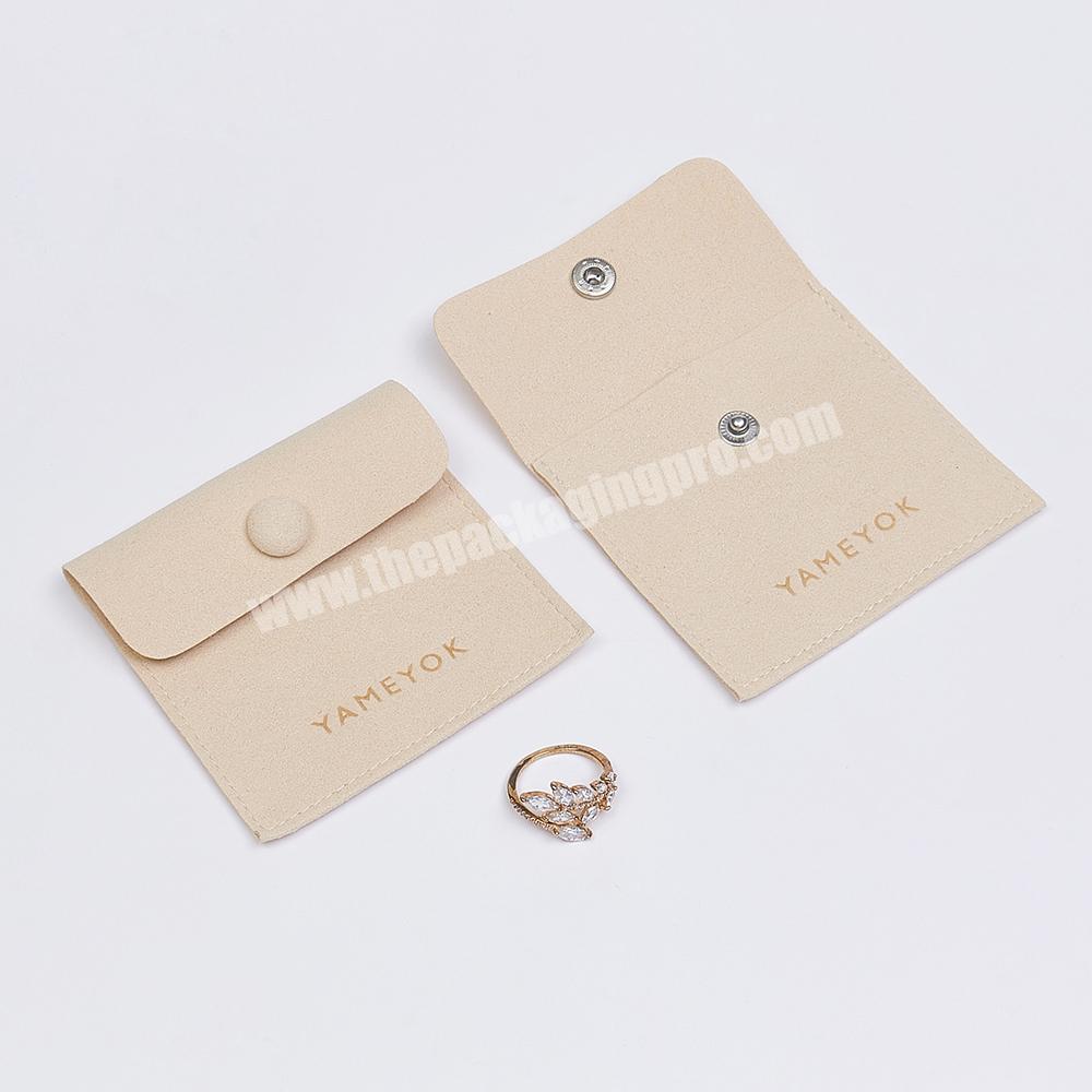 Custom Logo Beige Small Ring Necklace Packaging Microfiber Jewelry Bag Pouch Wholesale