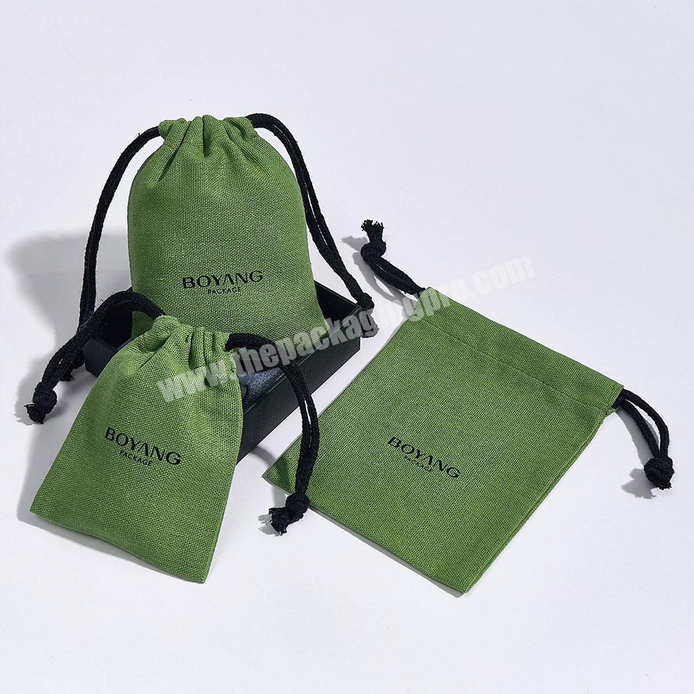 Custom Logo Eco Friendly Small Green Cotton Jewelry Drawstring Bag Pouch