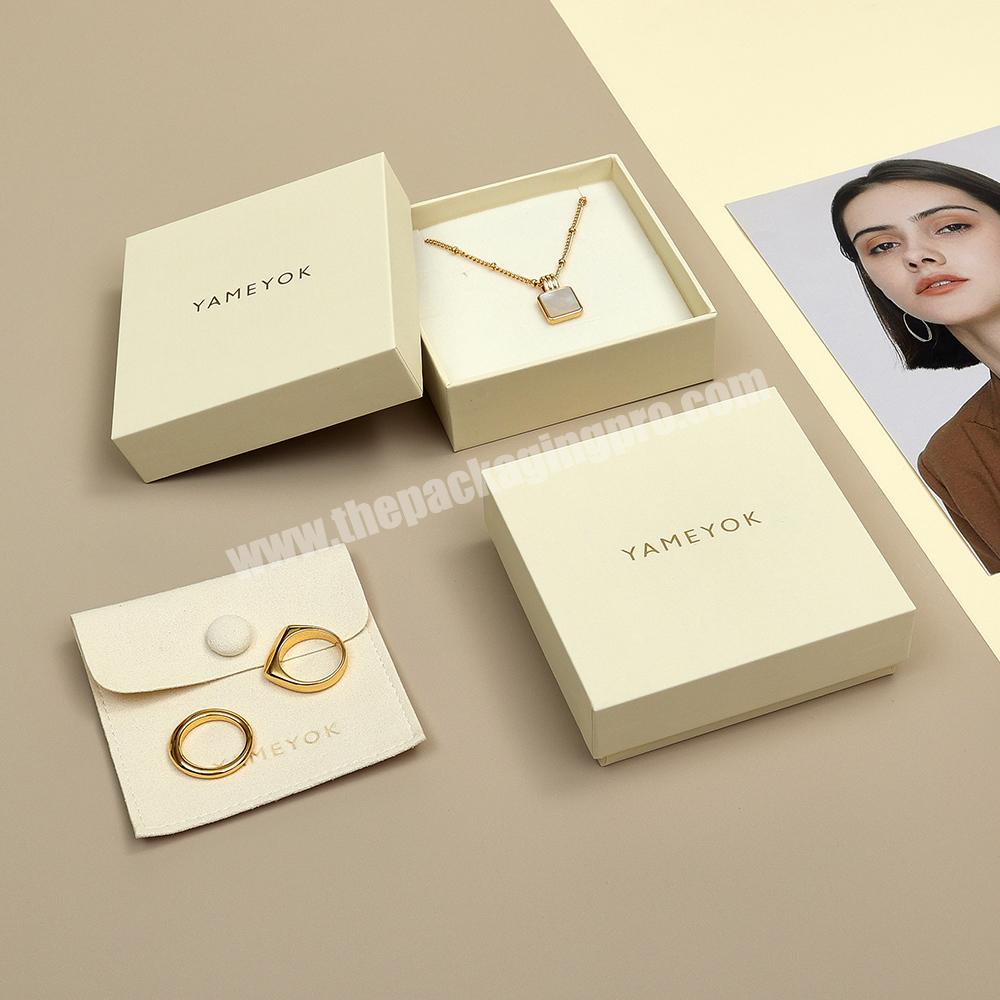 Custom Luxury Eco Beige Paper Ring Necklace Jewelry Box Packaging with Pouch