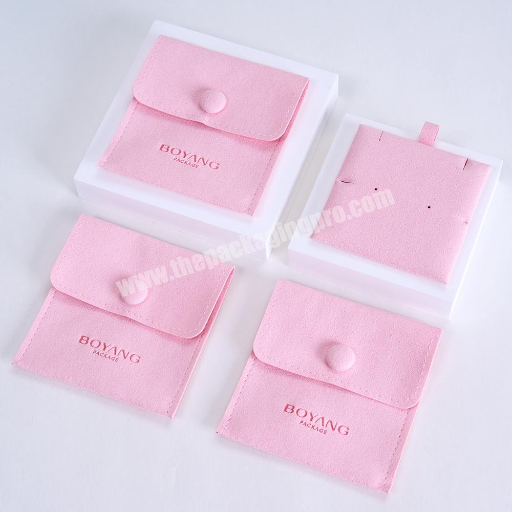 Custom Luxury Pink Envelope Microfiber Suede Jewelry Pouch Bag Packaging with Box