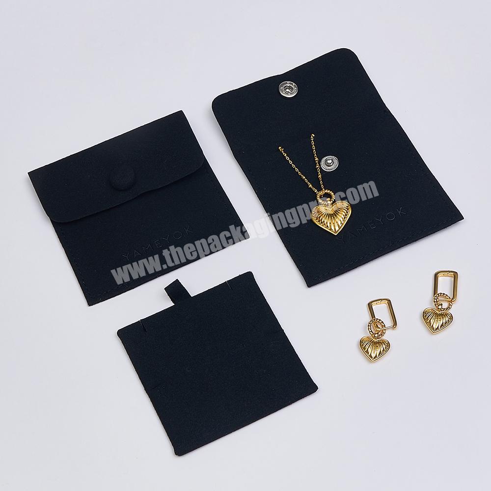 Customized Black Jewelry Packaging Pouch Snap Button Microfiber Jewelry Pouch