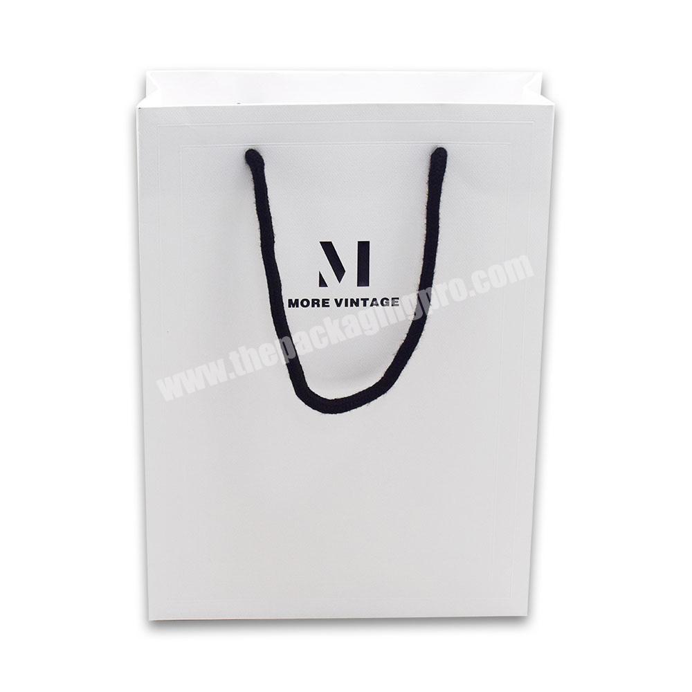 Customized Logo Printed Luxury Shopping Gift Paper Bags Black Printing Logo Clothing Perfume Shopping Gift Bag with Black Handle