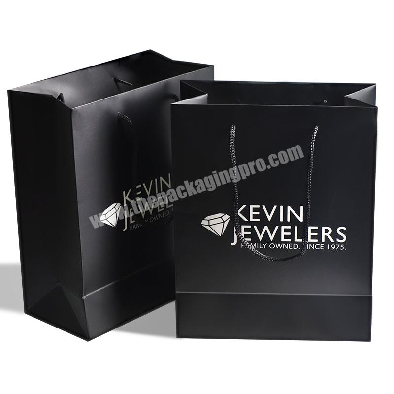 Luxury custom printed shopping garment black paper bag with black rope