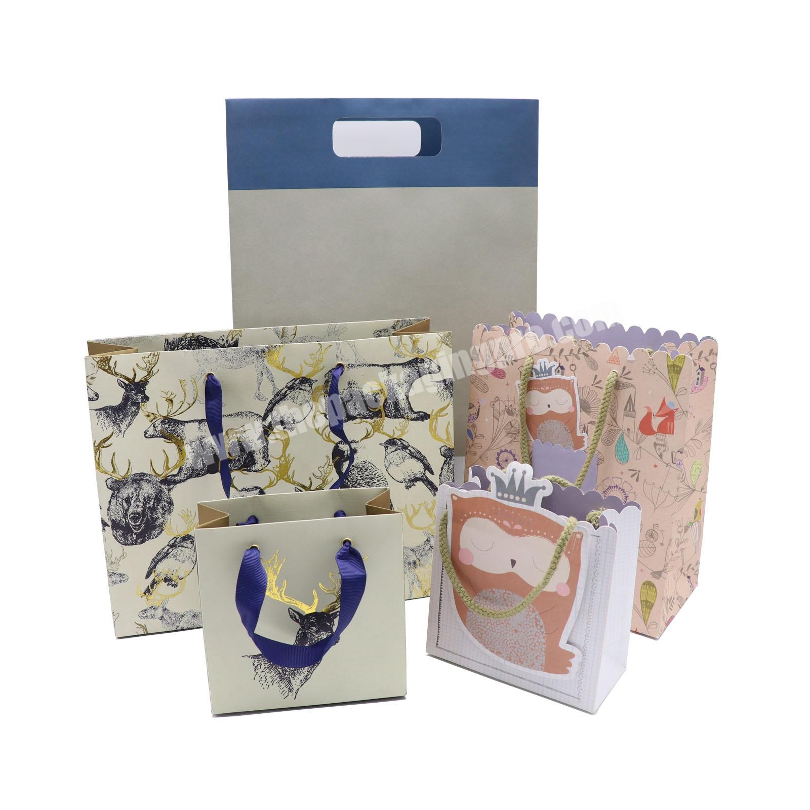 Luxury foil stamping gift bags with ribbon handle custom printed shopping bags with your own logo kraft paper bags