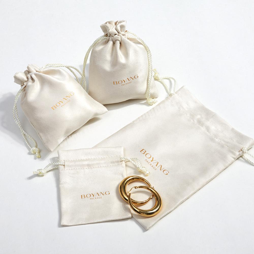 Personalised Custom Logo Printed Small Pouch Luxury Suede Necklace Drawstring Jewelry Packaging Bag with Box