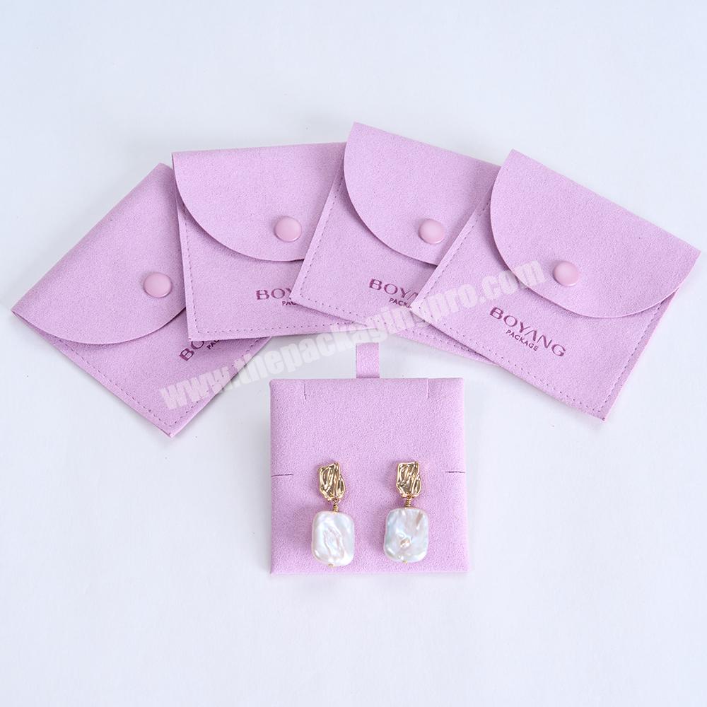 Personalized Design Custom Logo Pink Snap Jewelry Packaging Bag Microfiber Pouches