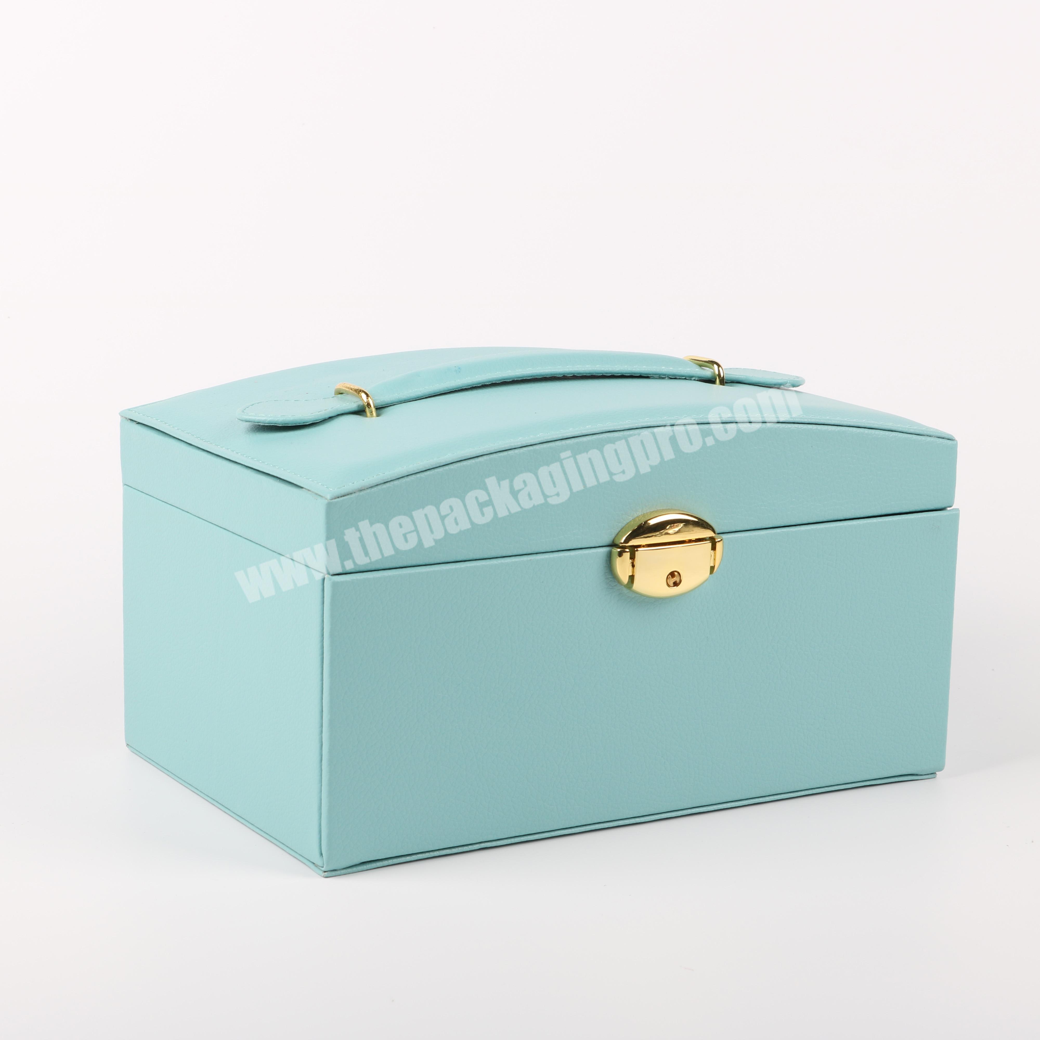 Portable Green Square Jewelry Storage Box Pearl Necklace Earrings Gift Wrapping Leather Box