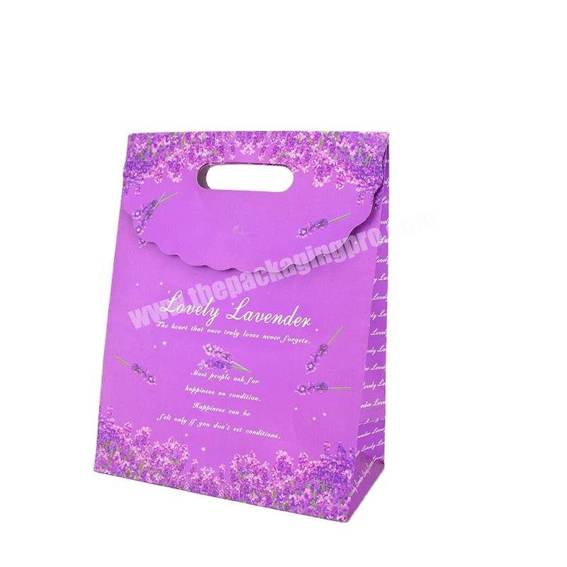 Custom Design Die Cut Handle Purple Paper Thank You Bag Cardboard Paper Gifts Bag