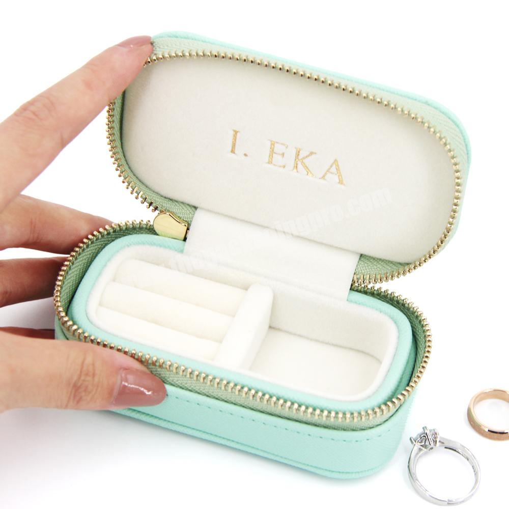 Portable leather jewelry box ring earring organizer packaging gift box logo custom gift bag and package pouch with jewelry boxes