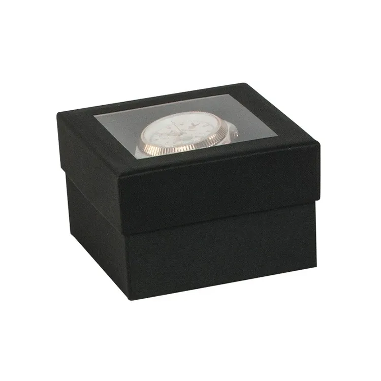 Factory Custom Print Single Watch Packaging Small Black Rigid Paper Gift Box With Clear Window - Buy Black Gift Box Packaging,Custom Box Packaging With Clear Window,Gift Box With Window Clear.