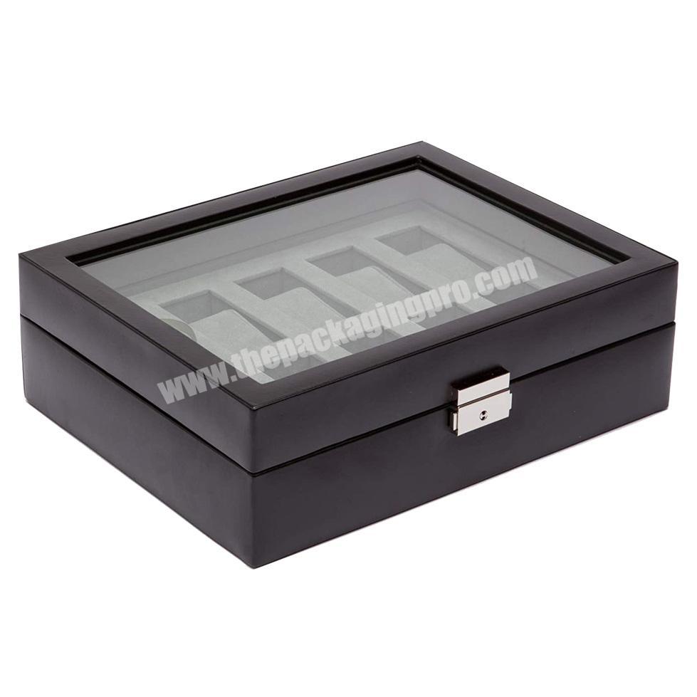 10 PC Watch Box with Glass Cover, Luxury Black watch storage box, luxury watch box leather